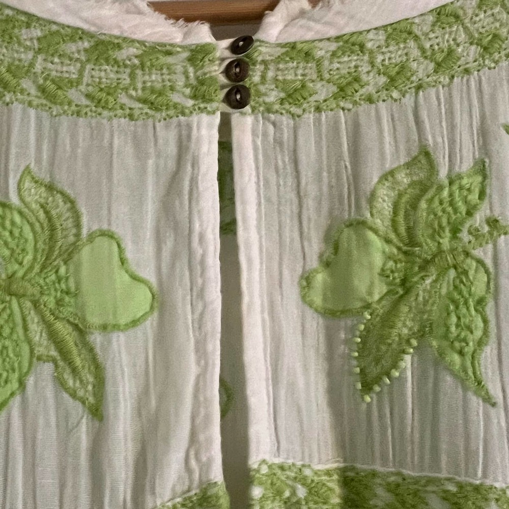 Free People Edie Top Womens White Green Linen Blend Beaded Embroidered M - Picture 11 of 12